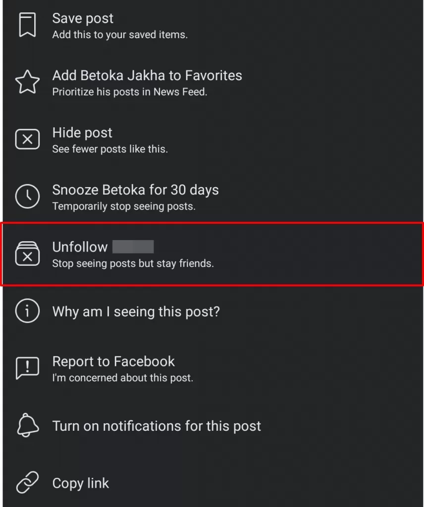 How to unfollow a friend on facebook steps