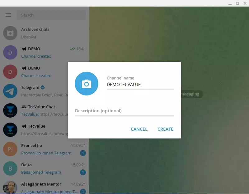 Step 2-Creating telegram channel on a desktop