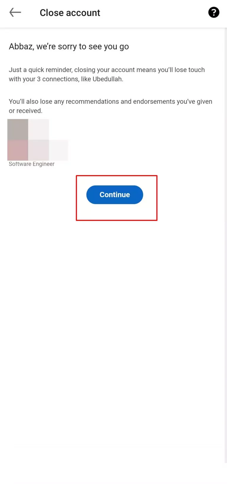 LinkedIn Delete Account Button on Smartphone