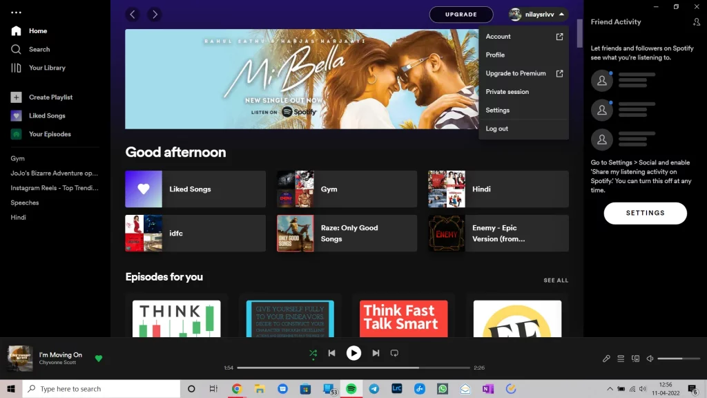 spotify home page