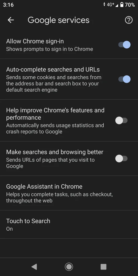 Disable Google services. (Google Chrome)