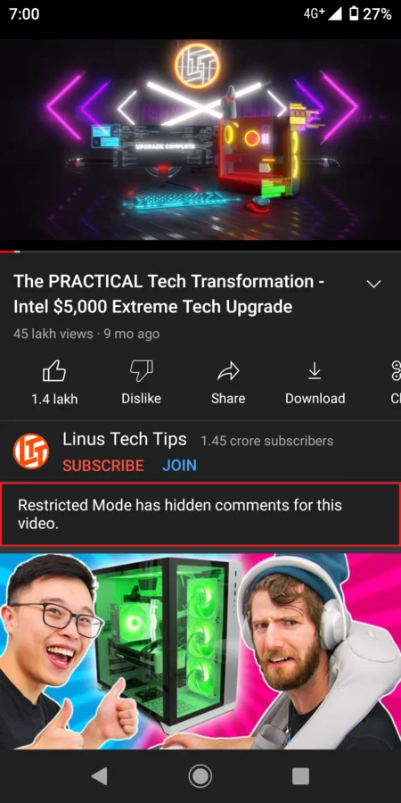 Restricted Mode has disabled the comments section on YouTube