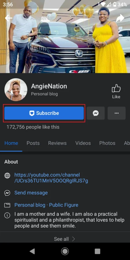 Subscribe Button for a Social Page on Facebook.