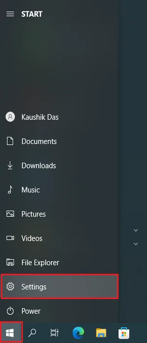Access the Settings app from the Start menu. (Windows 10)