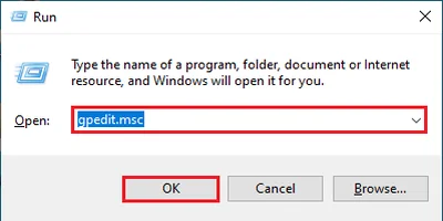 Access the Group Policy Editor from the Run command box. (Windows 10)