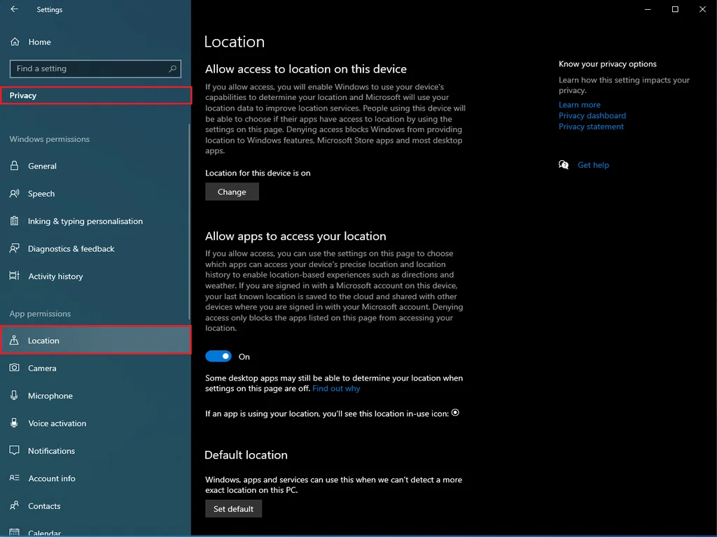 Location history inside the Settings app.