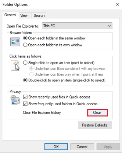 Clear File Explorer History in Windows 10/11. (Folder Options)