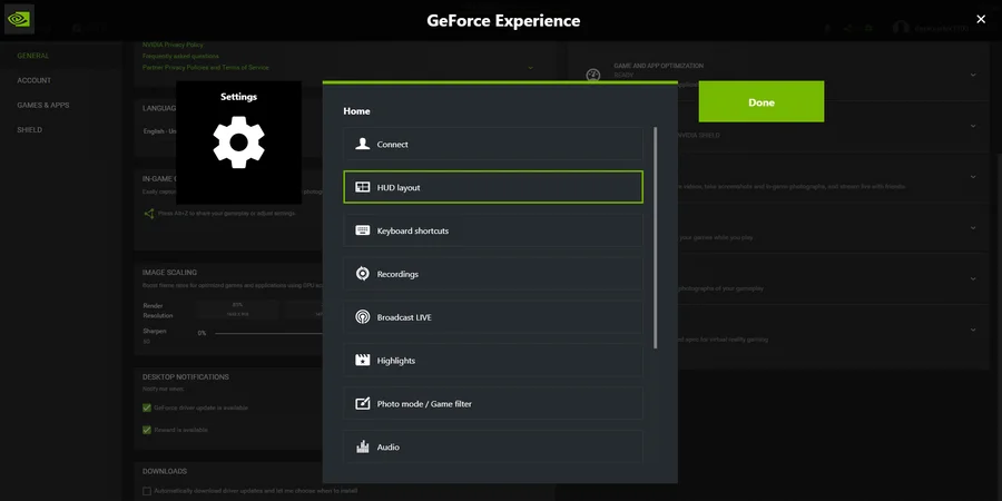 HUD Layout (GeForce Experience)