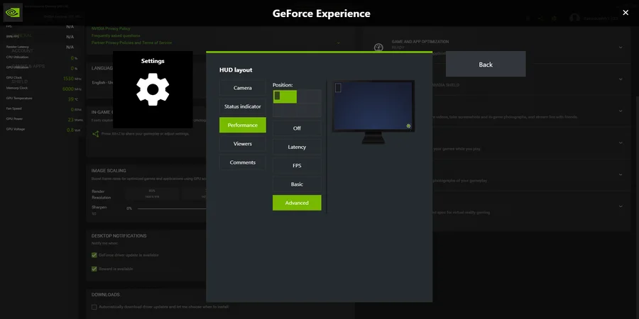 Performance tab (GeForce Experience)