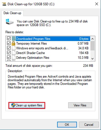 Clean up system files from the Disk Clean-up utility.