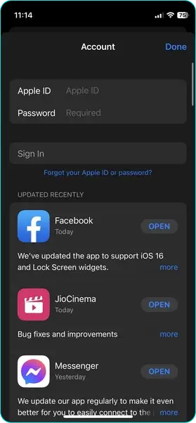 login page for Apple ID