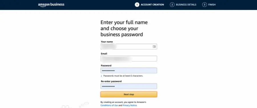 Amazon Business Sign Up 1