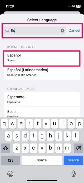 espanol language on iphone