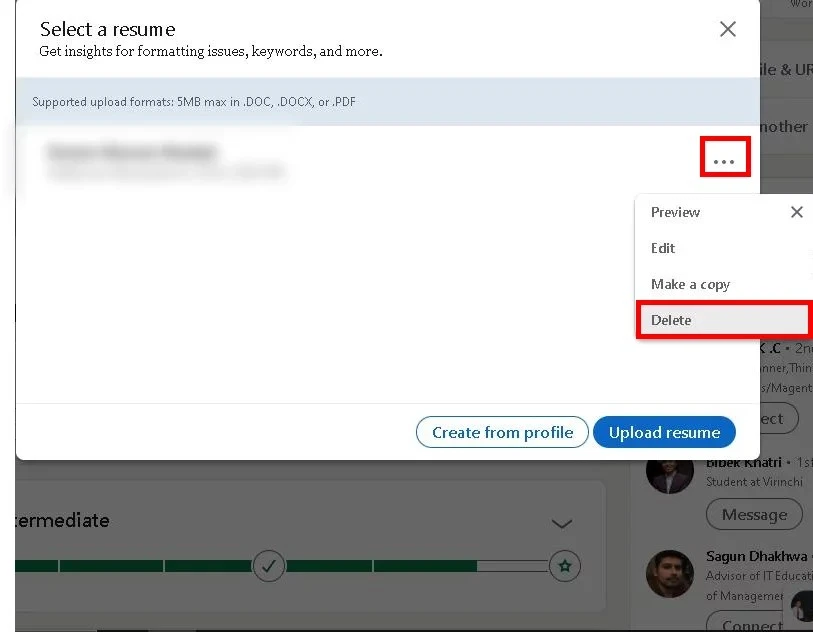 delete linkedin resume