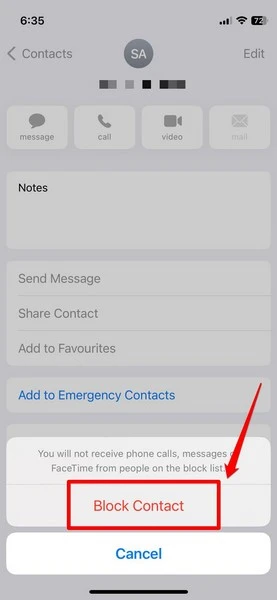 Block Contact button on iphone