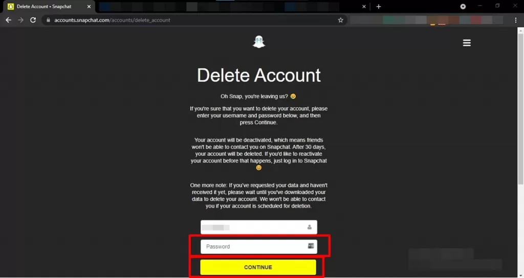 How to delete snapchat account steps visual representation