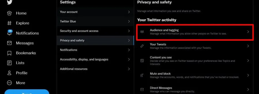 Audience and Tagging Settings on Twitter