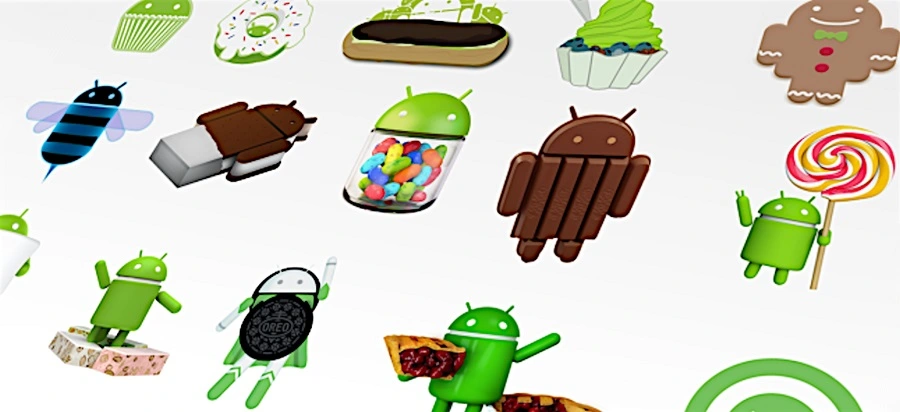 Different versions of Android throughout the years