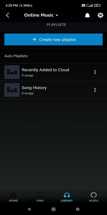 Create new playlist option. (Amazon Music)