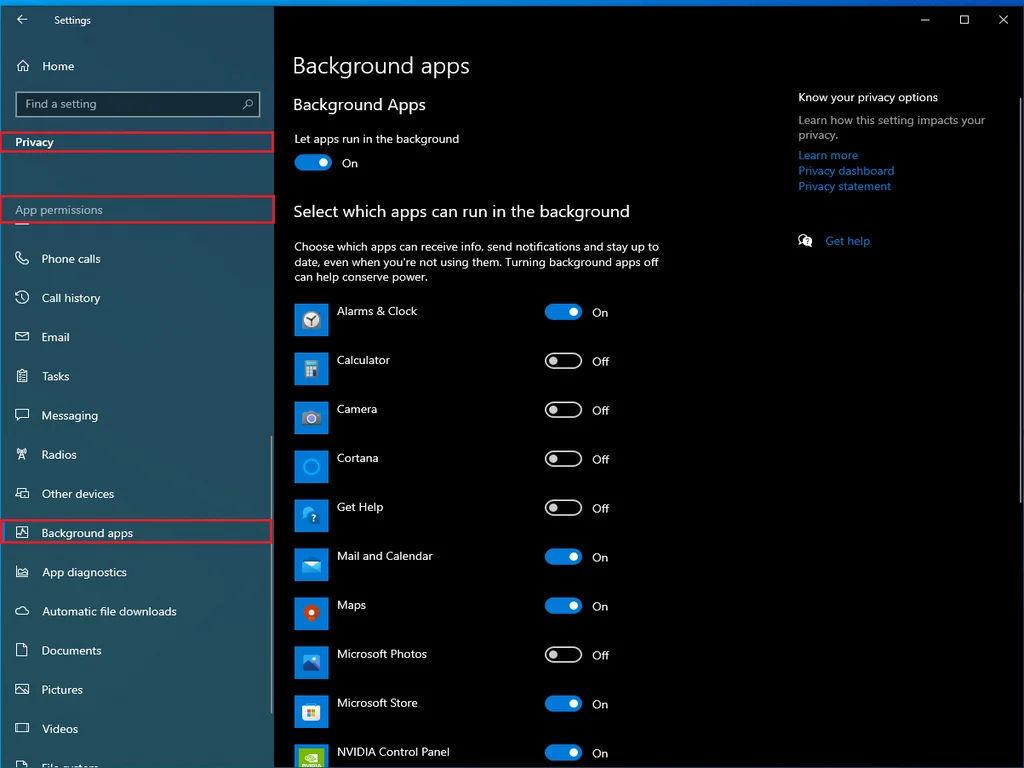 Background apps. (Windows 10)