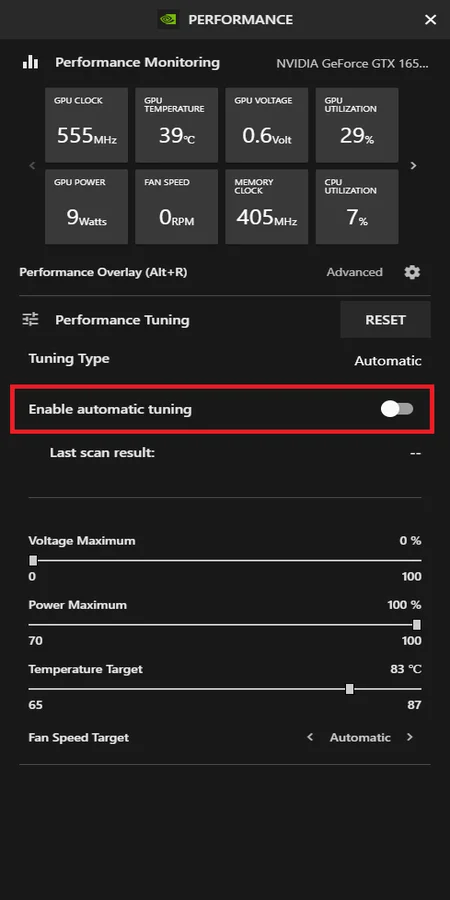 Automatic Tuning (GeForce Experience)