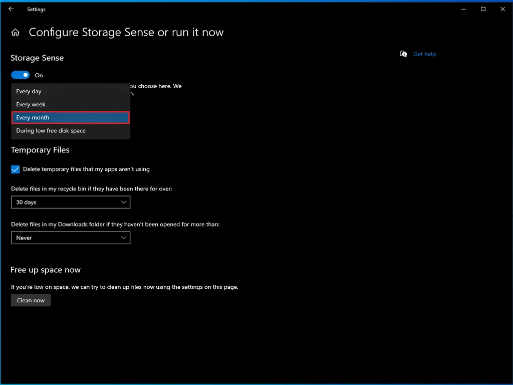 Enable Storage Sense in Windows 10/11. (Settings)