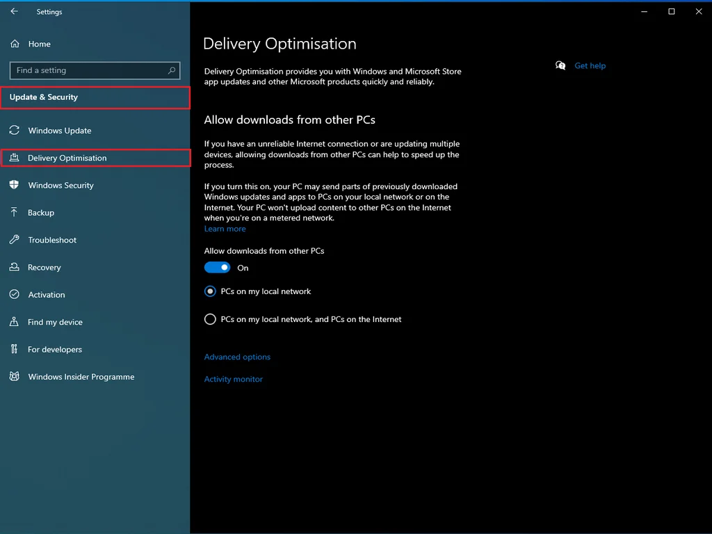 Delivery Optimization. (Windows 10)
