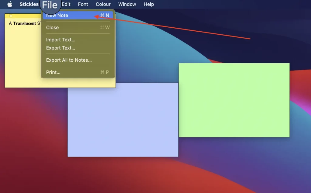 Add multiple Stickies from the File menu. 