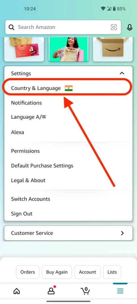 amazon app list of settings