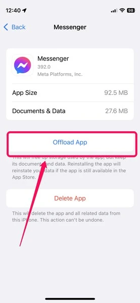 Offload app feature