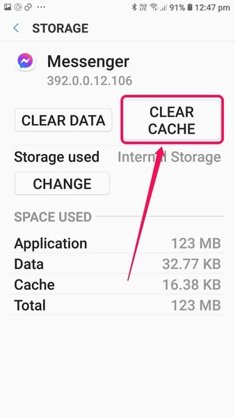 clear cache of messenger 