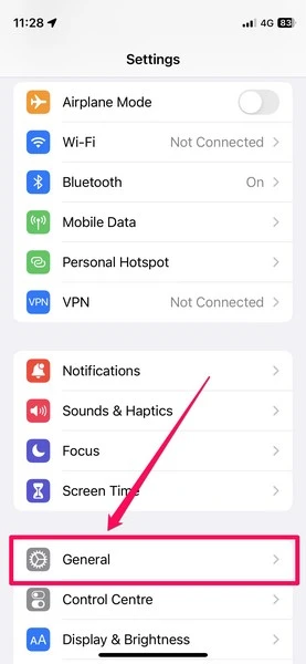 general option on iphone settings