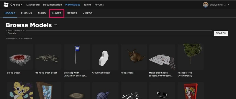 Images on roblox creator