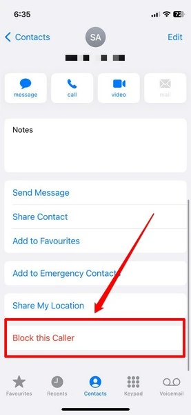 block this caller button on iphone